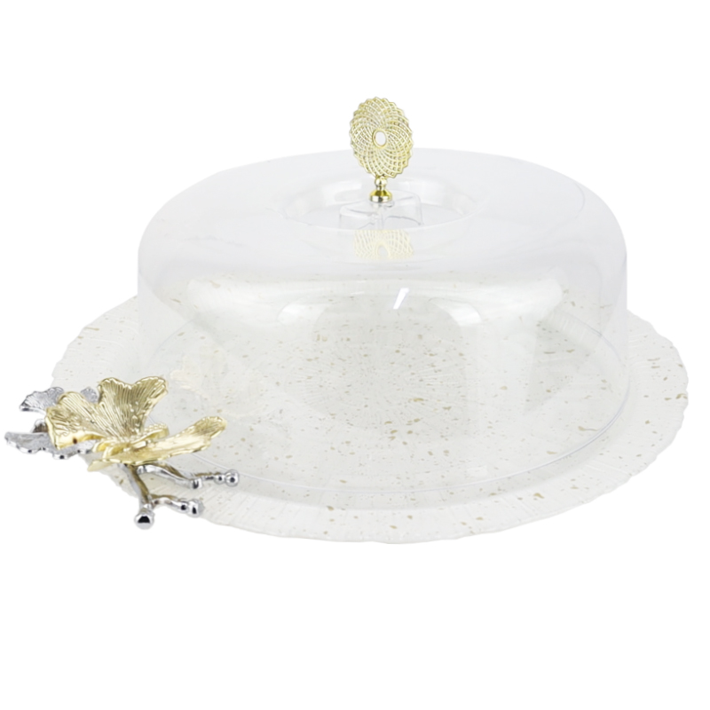 BOITE À GATEAU VERRE 33CM BLANC-NOIR