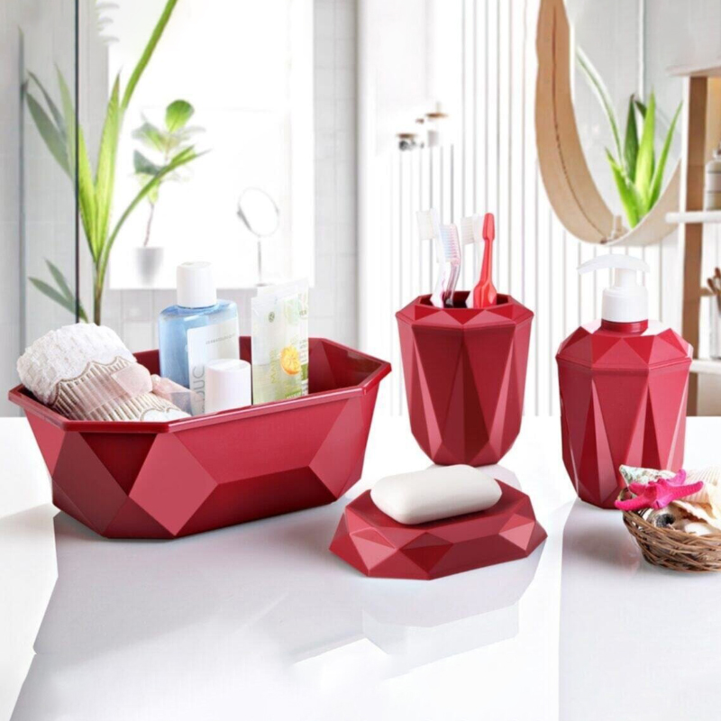 SET SALLE DE BAIN 4 PIECES MIX ROUGE/BLEU/ROSE/BLANC/GRIS