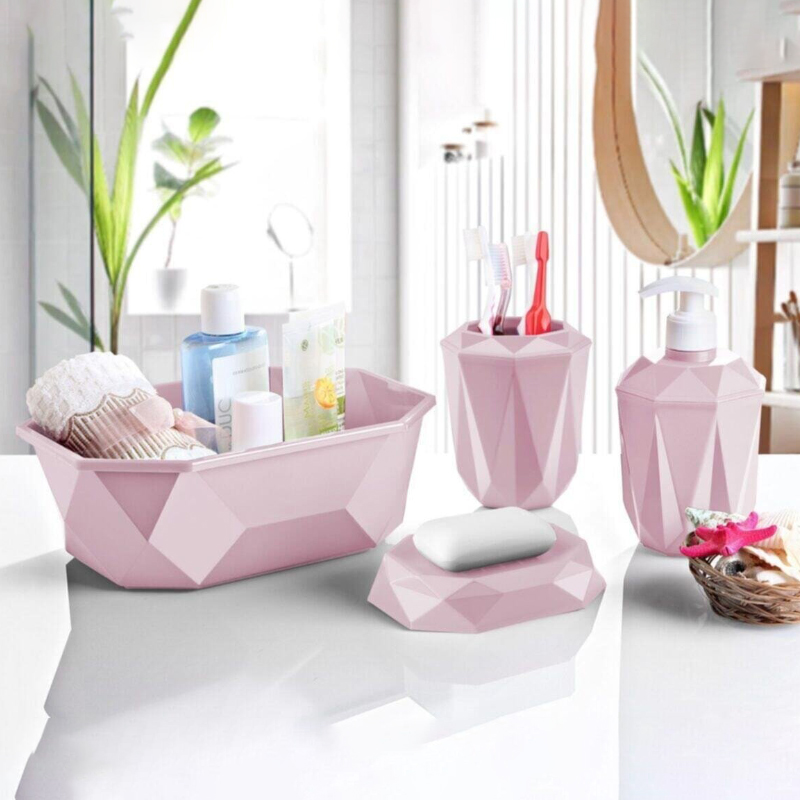 SET SALLE DE BAIN 4 PIECES MIX ROUGE/BLEU/ROSE/BLANC/GRIS