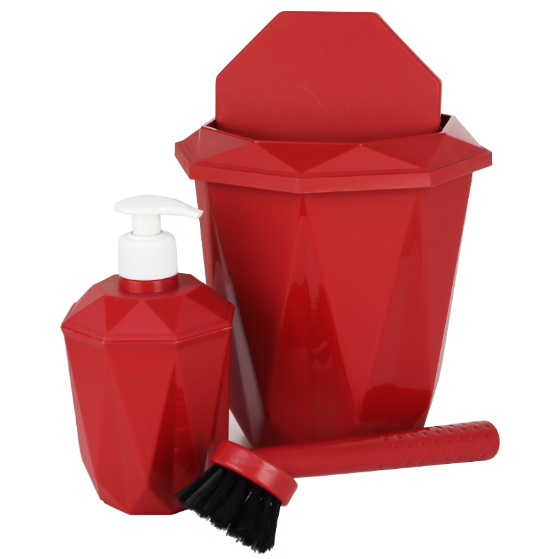 SET SALLE DE BAIN 3 PIECES MIX ROUGE/BLEU/ROSE/BLANC/GRIS