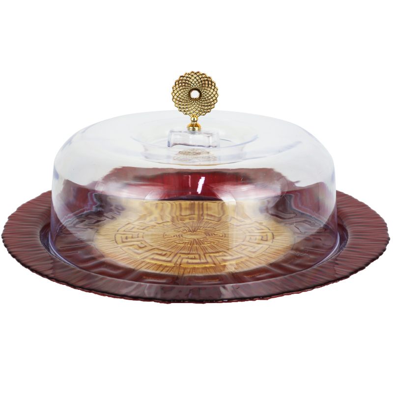 SET PRESENTATION GATEAU VERRE AVEC DOME MIX BLANC/ROUGE/GRIS