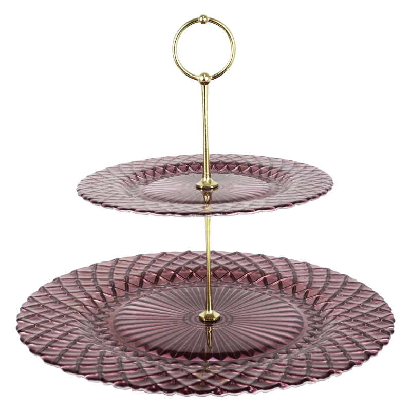 SET PRESENTATION 2 NIVEAUX VERRE MIX VERT/VIOLET/OR