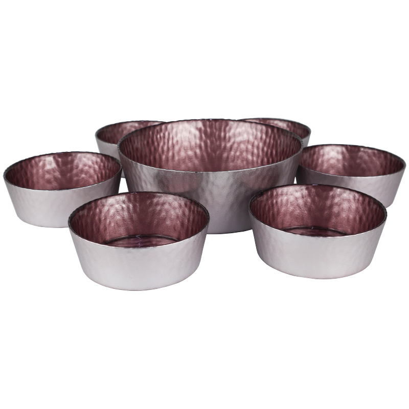 SET 7 PIECES SALADIER + BOLS VERRE MIX VIOLET/OR/GRIS