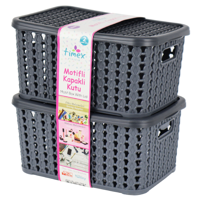 SET 2 BOITES RANGEMENT PLASTIQUE 18X12X8 CM MIX GRIS/ROSE