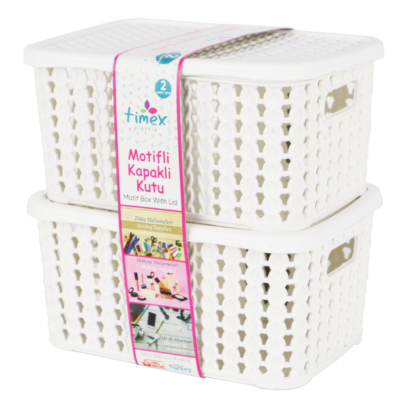 SET 2 BOITES RANGEMENT PLASTIQUE 18X12X8 CM MIX GRIS/ROSE