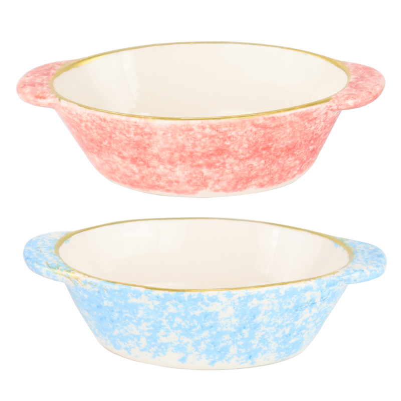 BOL OVAL CERAMIQUE 14X8X4 CM MIX BLEU/NOIR/ROSE