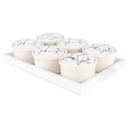SET 6 RAMEQUIN CERAMIQUE AVEC COUVERCLE 10X6 CM + PLATEAU 35X20X3 CM MIX NOIR/VERT/BLANC/BLEU