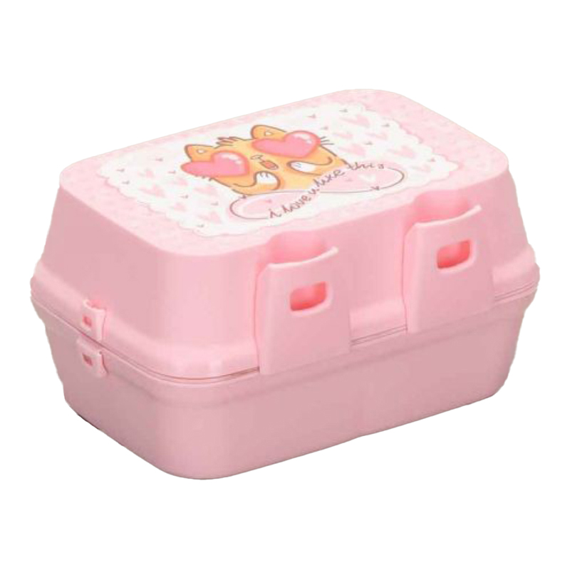 BOITE A DEJEUNER AVEC CUILLERE ET FOURCHETTE 13X17X9 CM MIX BLEU/ROSE/ROUGE