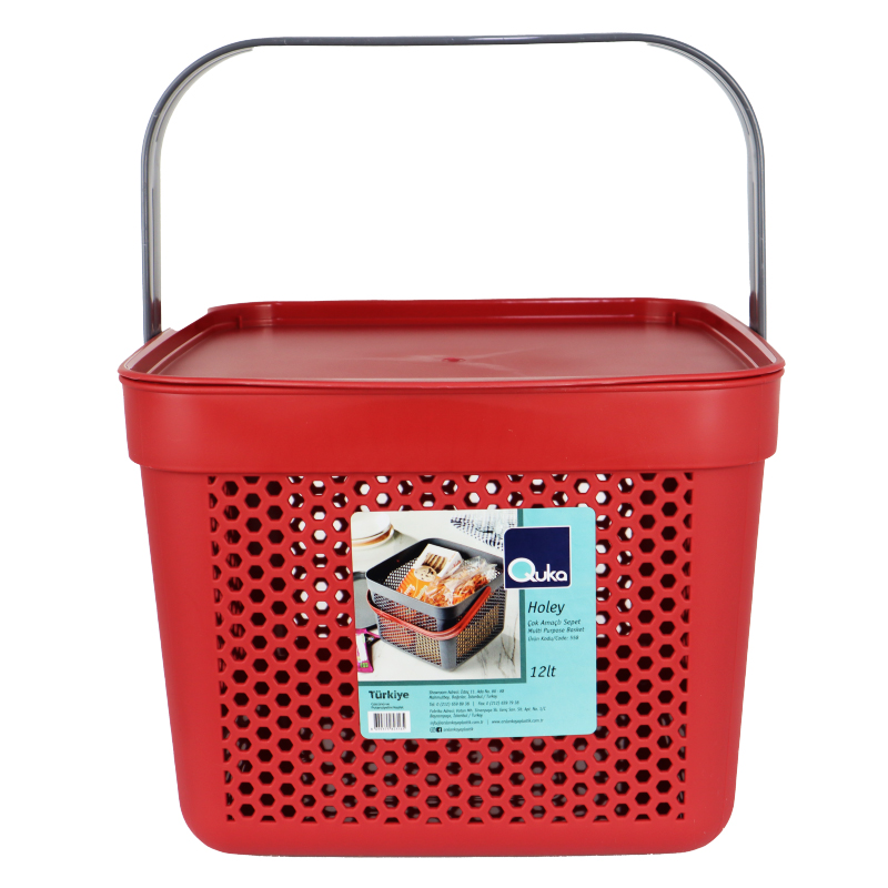 PANIER DESIGN PLASTIQUE AVEC COUVERCLE 12 LITRES MIX ROSE/ROUGE/BLEU/GRIS/BLANC