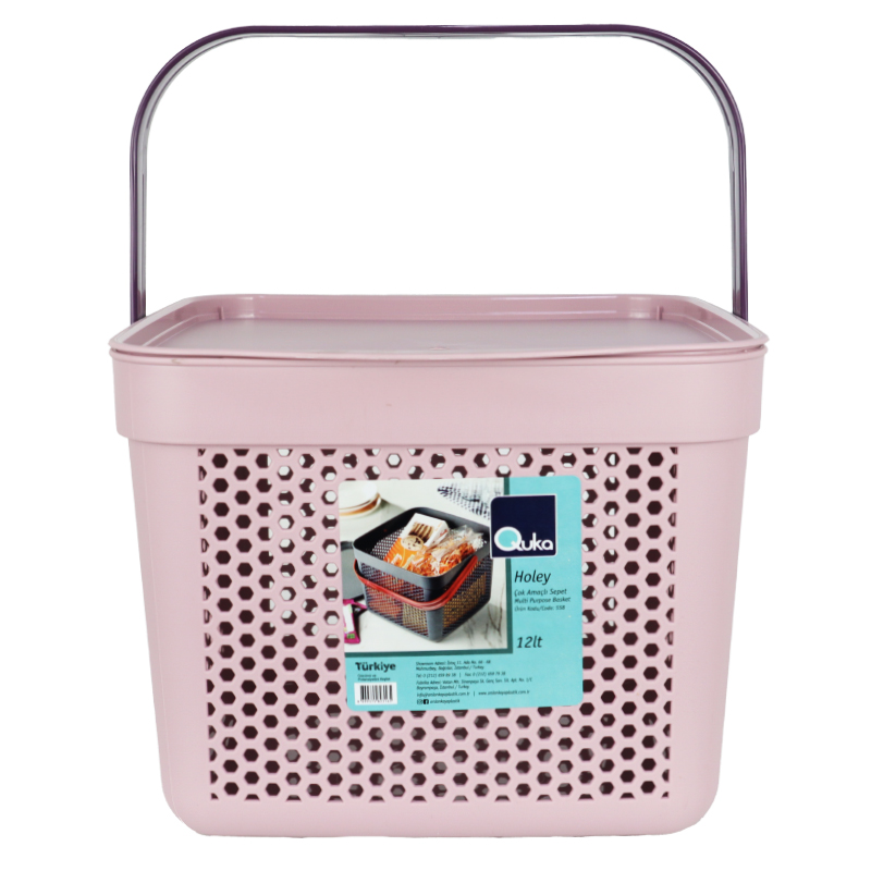 PANIER DESIGN PLASTIQUE AVEC COUVERCLE 12 LITRES MIX ROSE/ROUGE/BLEU/GRIS/BLANC
