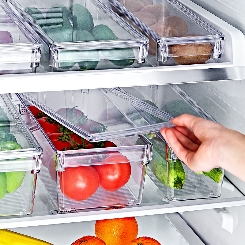 RANGEMENT REFREGIRATEUR TRANSPARENT AVEC COUVERCLE (36 x 15.5 x 5 CM)