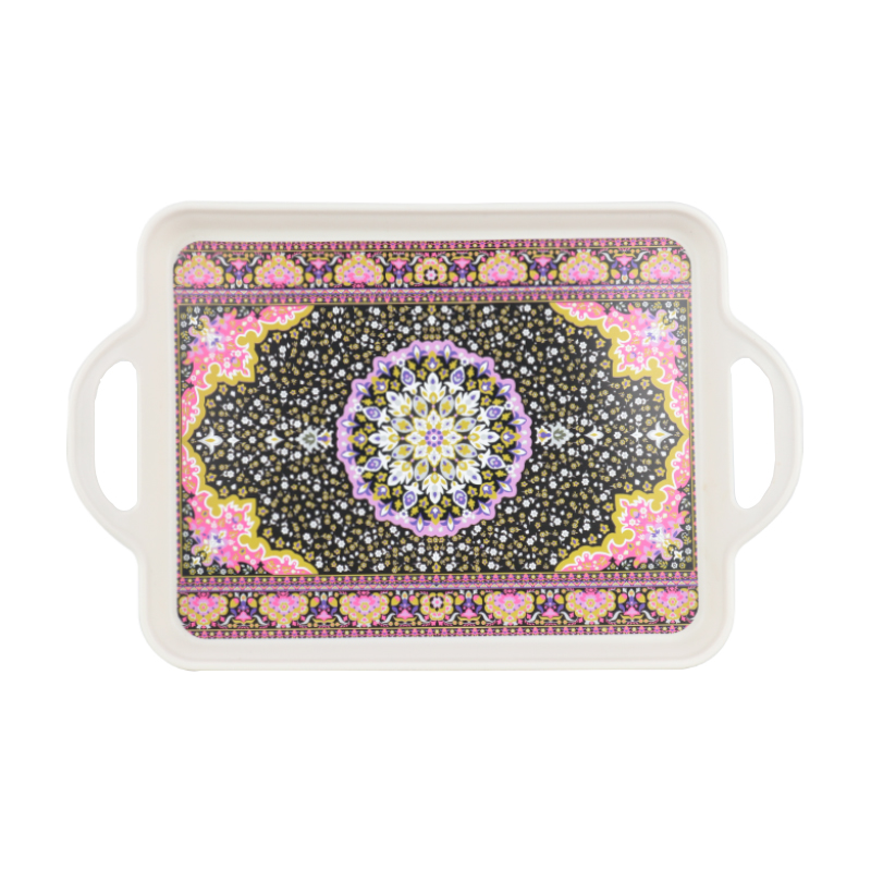 PLATEAU DECO PLASTIQUE 34X22 CM MIX BLANC/NOIR