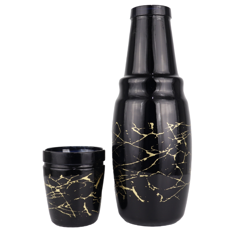 BOUTEILLE AVEC VERRE 1.5 LITRES MIX BLANC/NOIR MARBRE