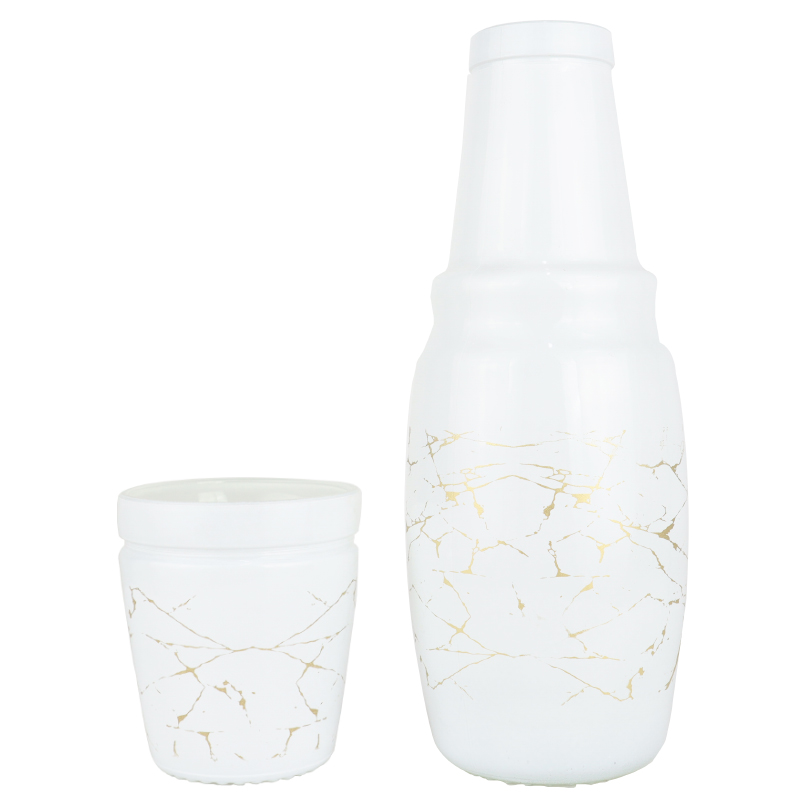 BOUTEILLE AVEC VERRE 1.5 LITRES MIX BLANC/NOIR MARBRE