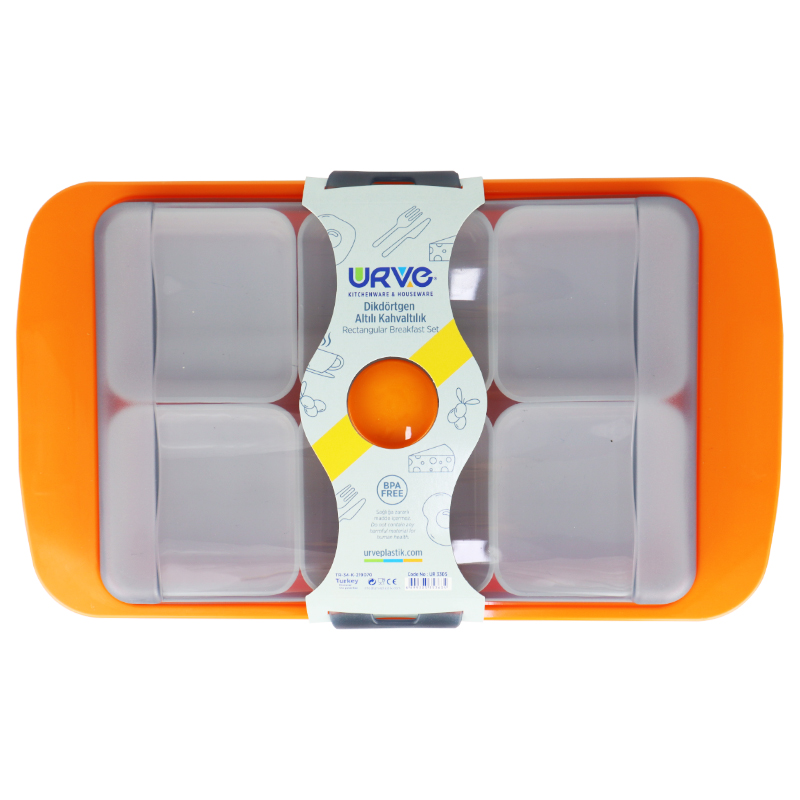 SET PETIT DEJEUNER 6 COMPARTIMENTS 39X24X5 CM. MIX VERT/ORANGE/ROUGE/ROSE