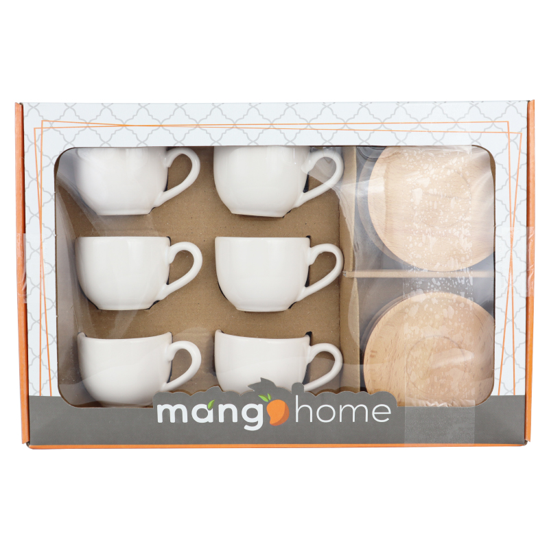 SET 6 TASSE EXPRESSO  CERAMIQUE AVEC SOUS TASSE BOIS 