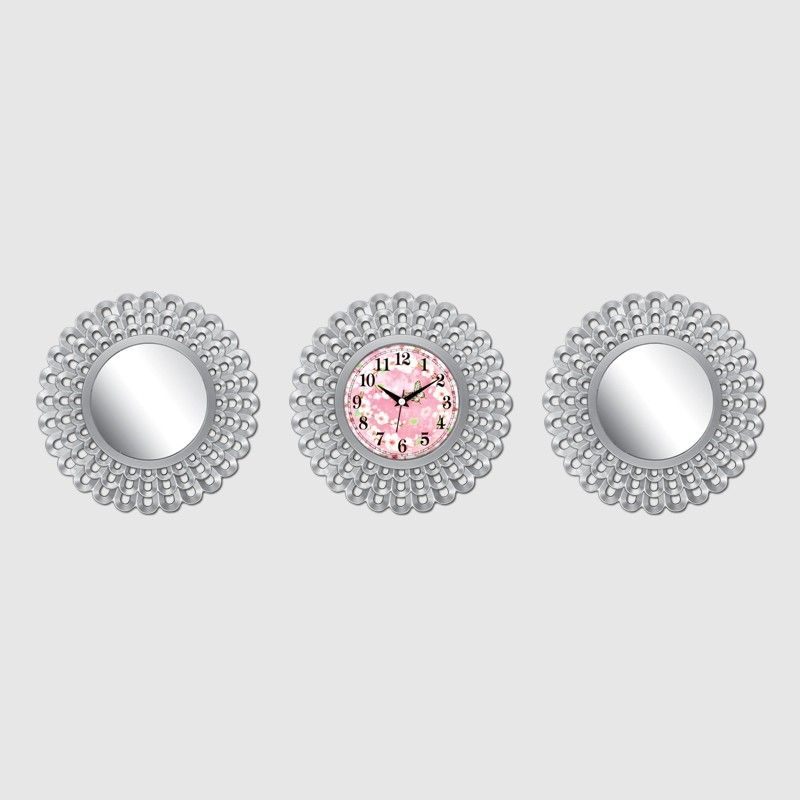 SET 3 PIECES (2 MIRROIRS + HORLOGE) 35 CM. MIX OR/ARGENT