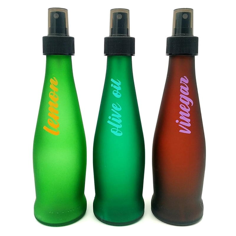 SET 3 PIECES BOUTEILLE VERRE HUILE/VINAIGRE 250 ML MIX GRIS/BORDEAU