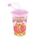 GOBELET AVEC PIPETTE 400CC MIX ROUGE/ROSE/BLEU