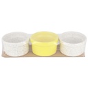 SET 3 RAMEQUINS CERAMIQUE AVEC COUVERCLE 6X3 CM MIX BLANC/MARRON/JAUNE/ROSE