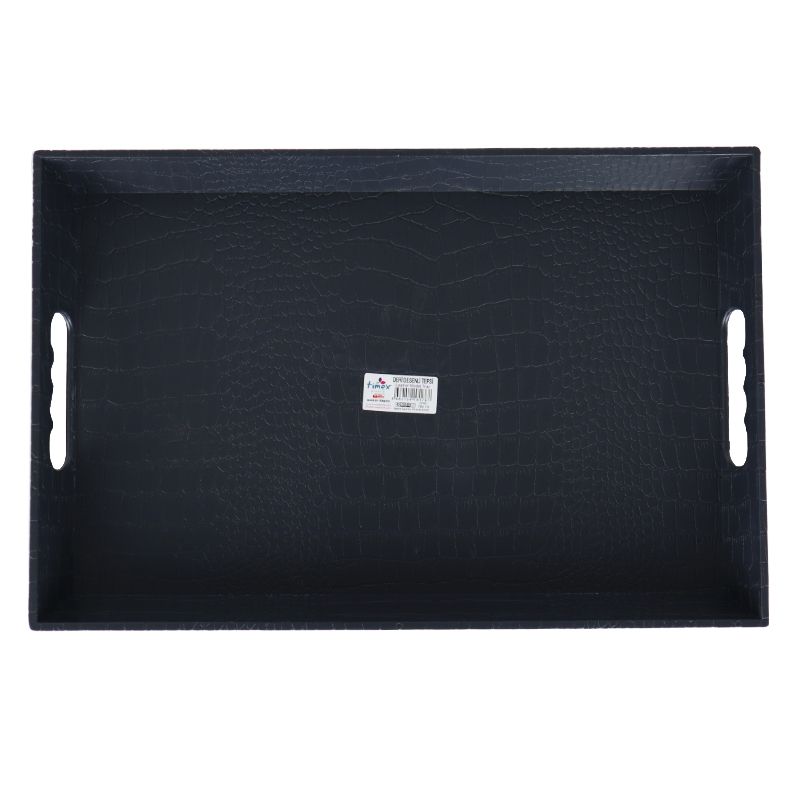 PLATEAU DECO PLASTIQUE IMITATION CUIR 37X24X4 CM MIX NOIR/BLANC/ROSE