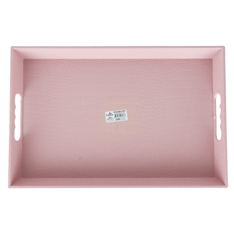 PLATEAU DECO PLASTIQUE IMITATION CUIR 37X24X4 CM MIX NOIR/BLANC/ROSE