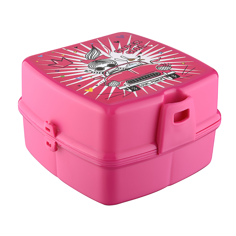 BOITE A DEJEUNER AVEC FOURCHETTE &amp; CUILLERE 14 X 15 X 10 CM MIX BLEU/ROSE/ROUGE