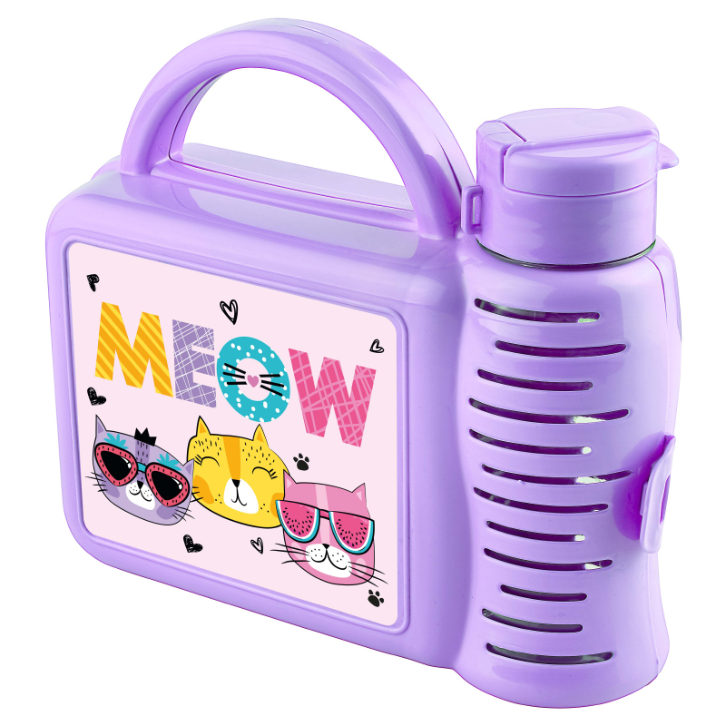 SET A DEJEUNER ENFANT AVEC BOUTEILLE 400 CC - 21 X 19 X 7 CM MIX GRIS/VIOLET/ROSE/BLEU