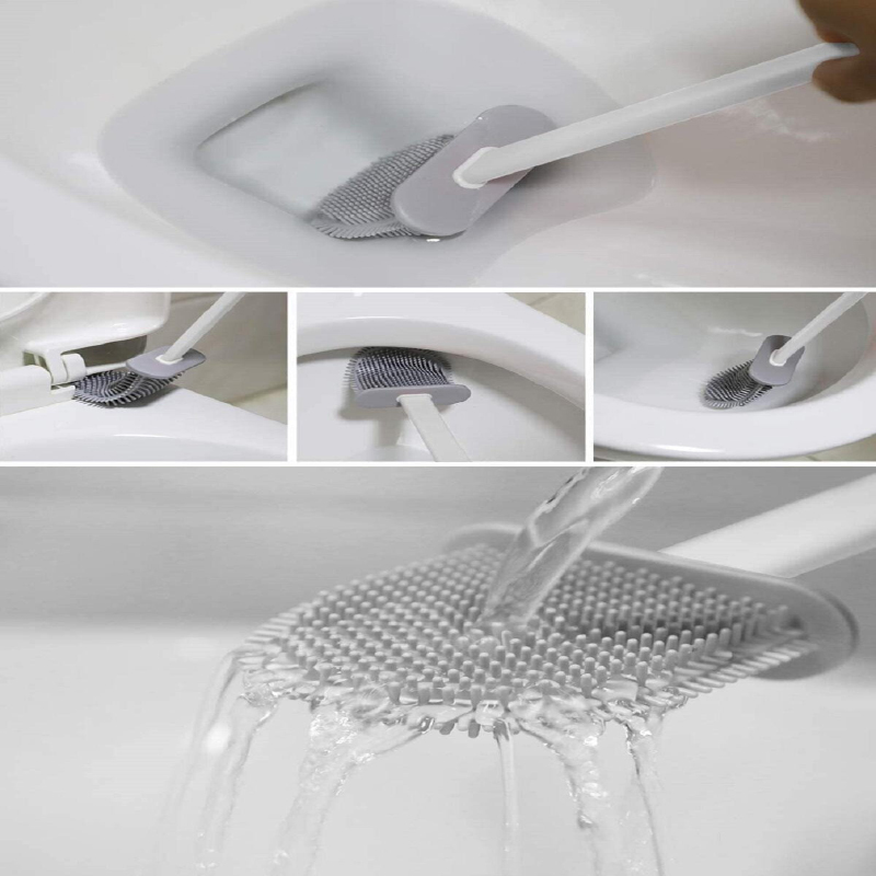 BROSSE SYLICONE TOILETTE AVEC SUPPORT 34X10 CM MIX BLANC/NOIR