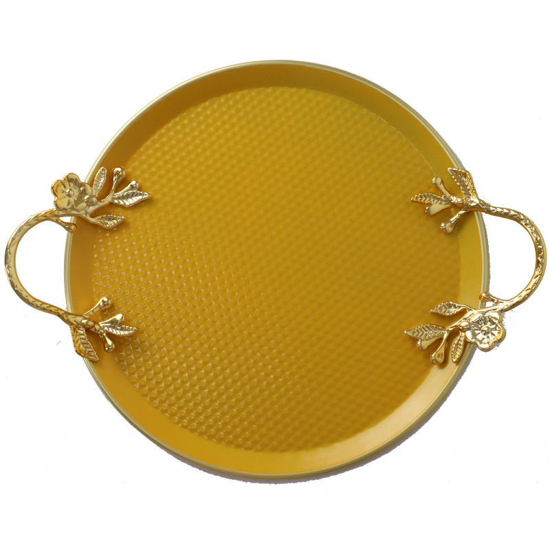 PLATEAU DECO ROND METAL 30 CM MIX NOIR/JAUNE/BEIGE/BLANC/GRIS