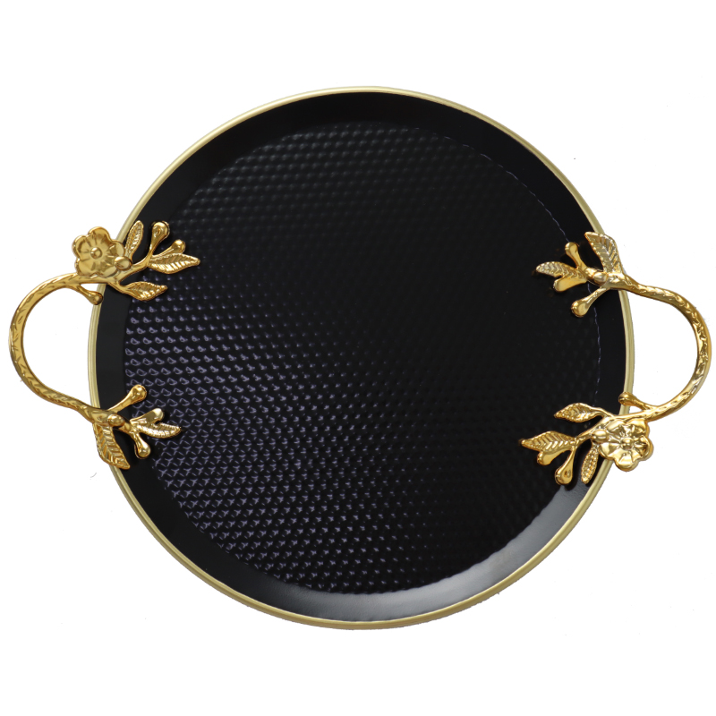 PLATEAU DECO ROND METAL 30 CM MIX NOIR/JAUNE/BEIGE/BLANC/GRIS