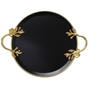 PLATEAU DECO ROND METAL 30 CM MIX NOIR/JAUNE/BEIGE/BLANC/GRIS