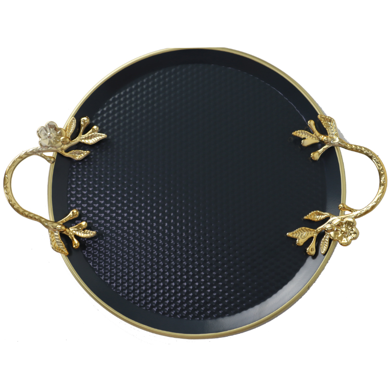 PLATEAU DECO ROND METAL 30 CM MIX NOIR/JAUNE/BEIGE/BLANC/GRIS