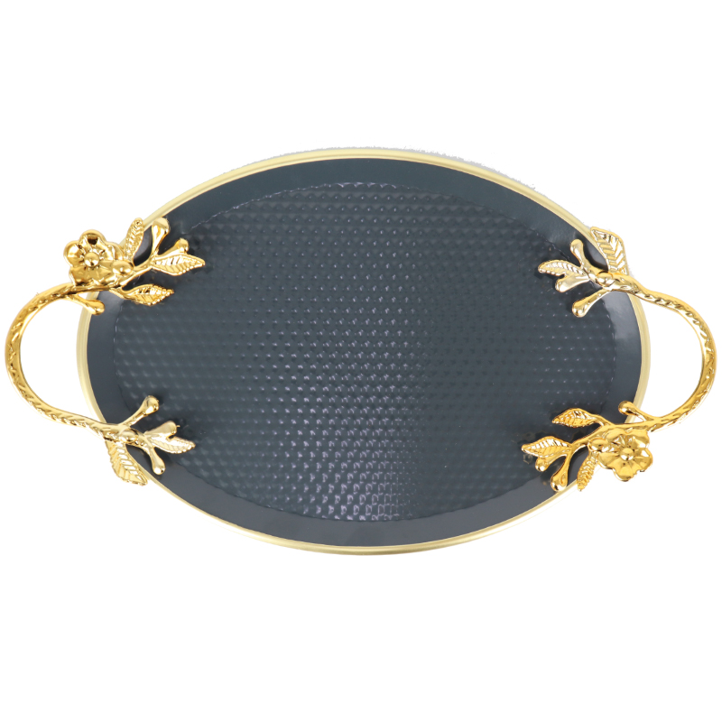 PLATEAU DECO OVAL METAL 21X30 CM MIX NOIR/JAUNE/BEIGE/BLANC/GRIS