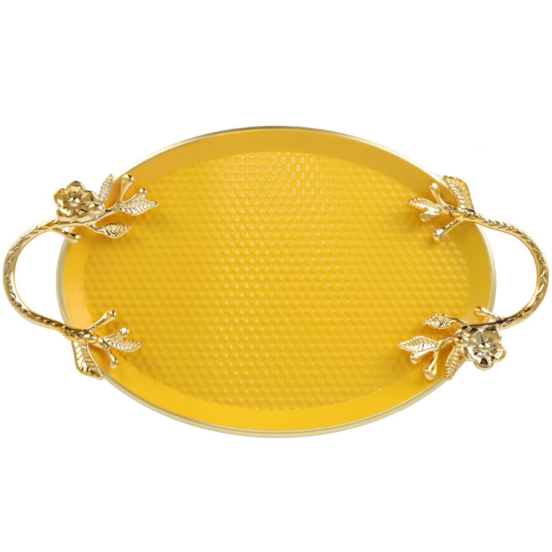 PLATEAU DECO OVAL METAL 21X30 CM MIX NOIR/JAUNE/BEIGE/BLANC/GRIS