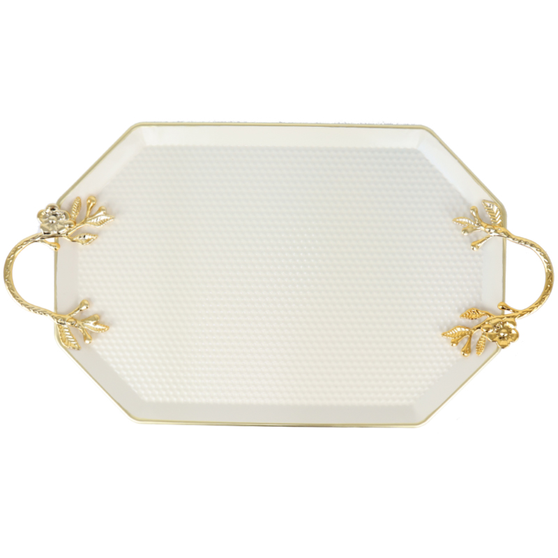 PLATEAU DECO OCTOOGONAL METAL 28X48 CM MIX NOIR/JAUNE/BEIGE/BLANC/GRIS