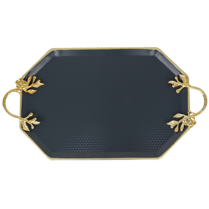 PLATEAU DECO OCTOOGONAL METAL 28X48 CM MIX NOIR/JAUNE/BEIGE/BLANC/GRIS
