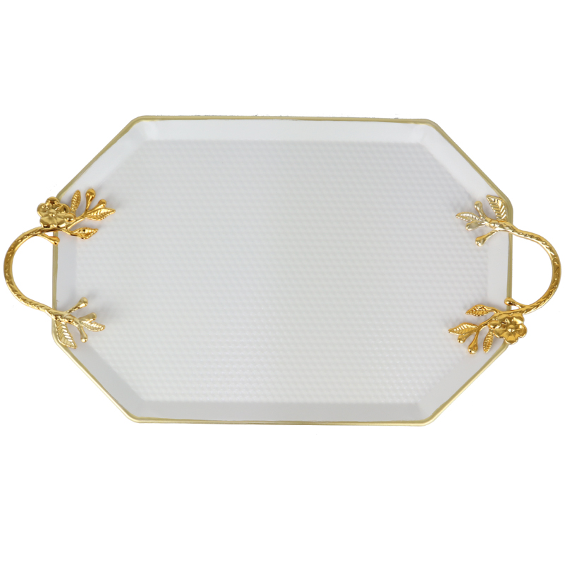 PLATEAU DECO OCTOOGONAL METAL 28X48 CM MIX NOIR/JAUNE/BEIGE/BLANC/GRIS