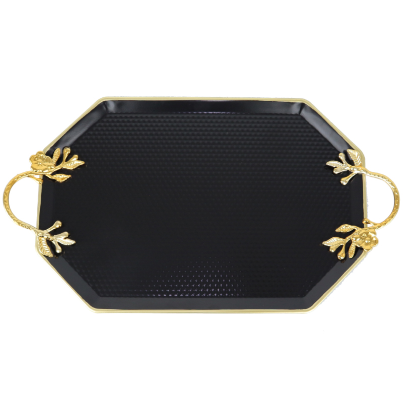 PLATEAU DECO OCTOOGONAL METAL 28X48 CM MIX NOIR/JAUNE/BEIGE/BLANC/GRIS