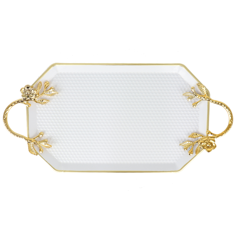 PLATEAU DECO OCTOOGONAL METAL 21X36 CM MIX NOIR/JAUNE/BEIGE/BLANC/GRIS