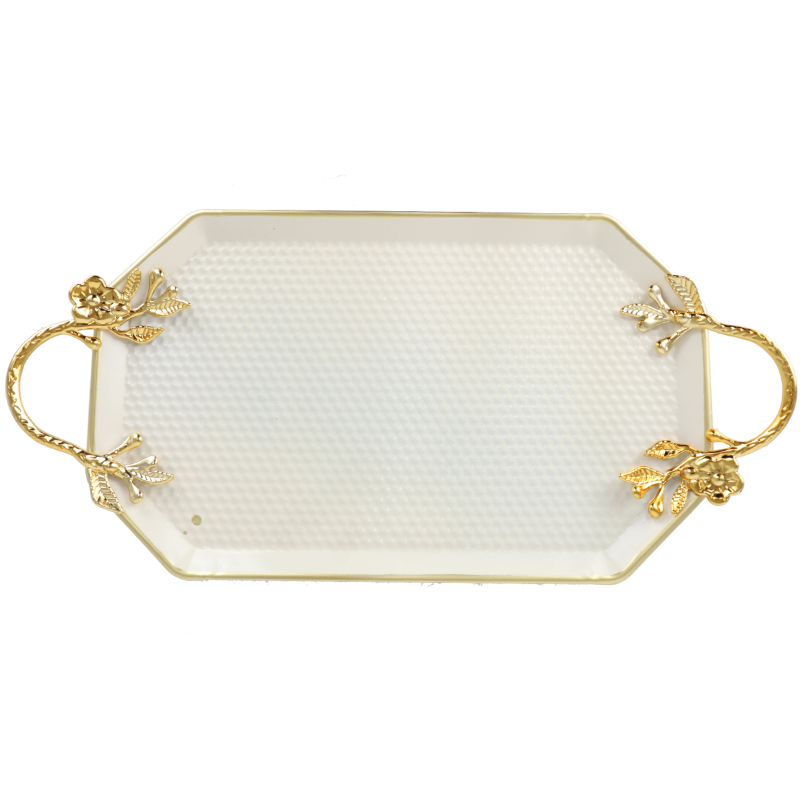 PLATEAU DECO OCTOOGONAL METAL 21X36 CM MIX NOIR/JAUNE/BEIGE/BLANC/GRIS
