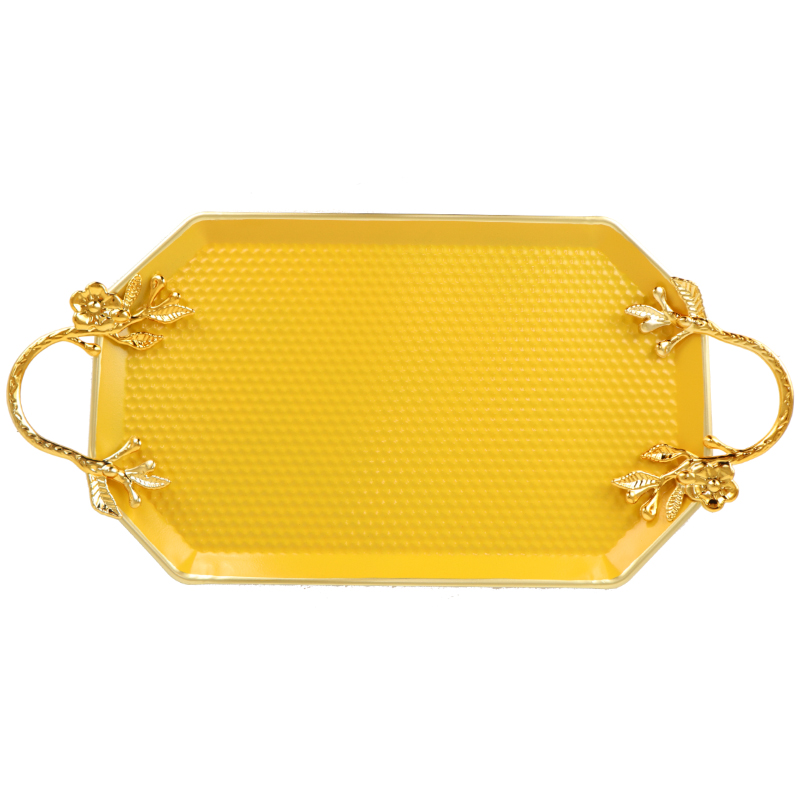 PLATEAU DECO OCTOOGONAL METAL 21X36 CM MIX NOIR/JAUNE/BEIGE/BLANC/GRIS