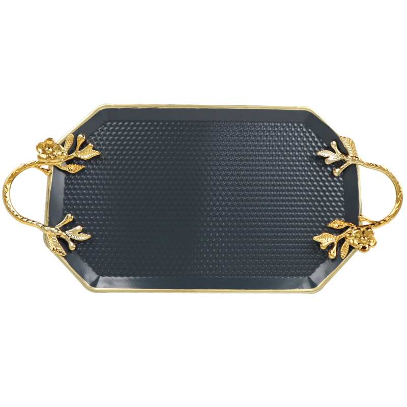 PLATEAU DECO OCTOOGONAL METAL 21X36 CM MIX NOIR/JAUNE/BEIGE/BLANC/GRIS