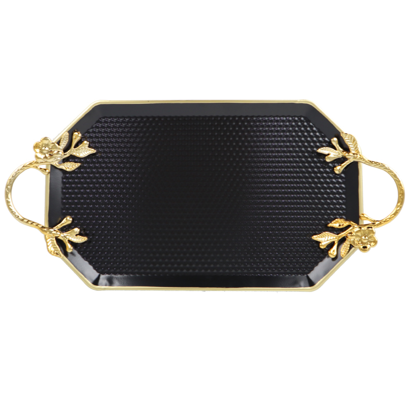 PLATEAU DECO OCTOOGONAL METAL 21X36 CM MIX NOIR/JAUNE/BEIGE/BLANC/GRIS