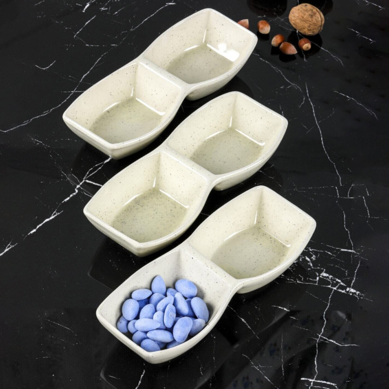 PLAT CERAMIQUE 2 COMPARTIMENTS 21 X 8,5 X 4 CM MIX JAUNE/GRIS/ROSE