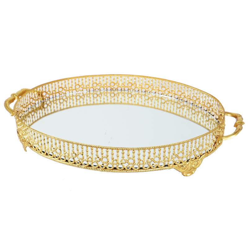 PLATEAU DECO OVAL METAL MODELE OR 40X32X7 CM - MIX 3 DESIGNS