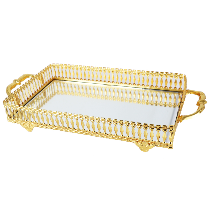 PLATEAU DECO RECTANGULAIRE METAL MODELE OR 32X19X7 CM - MIX 3 DESIGNS