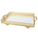 PLATEAU DECO RECTANGULAIRE METAL MODELE OR 39X26X8 CM - MIX 3 DESIGNS