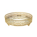PLATEAU ROND DECO METAL MODELE OR 20 CM - MIX 3 DESIGNS 