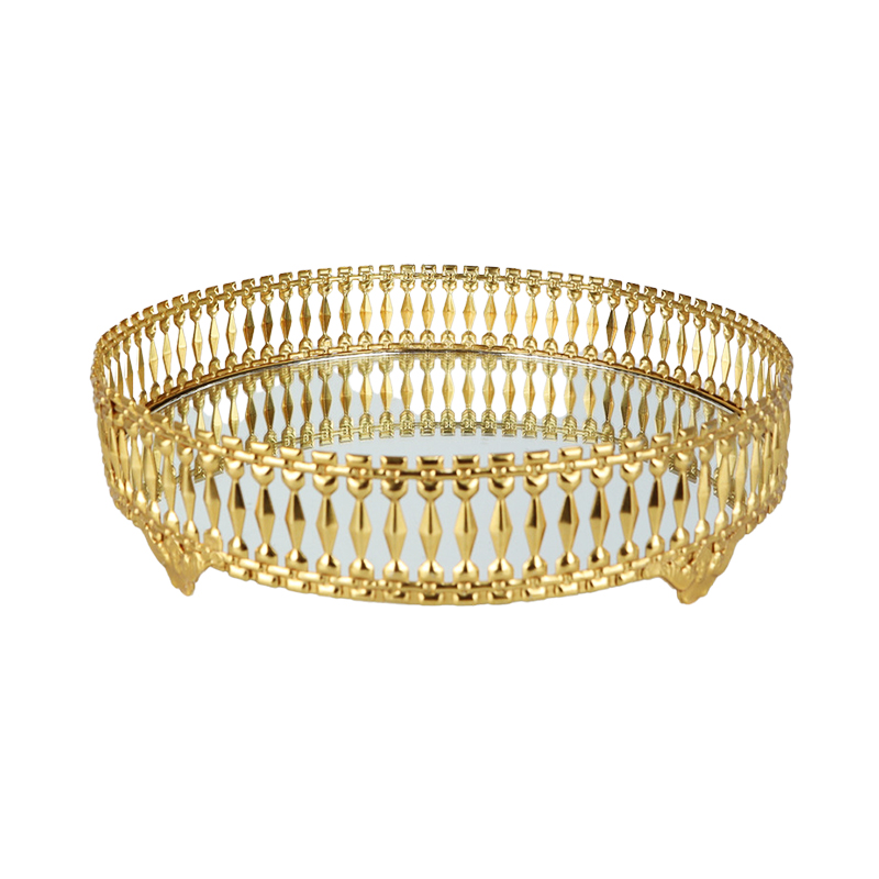 PLATEAU ROND DECO METAL MODELE OR 20 CM - MIX 3 DESIGNS 